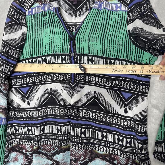 Hale Bob Shirt Womens Medium Multicolor Silk Boho Blouse Long Sleeve V Neck - Picture 8 of 10